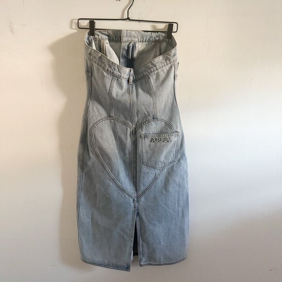 NWT Area Blue Flower Corsage Denim Strapless Dress 10 - Picture 5 of 8